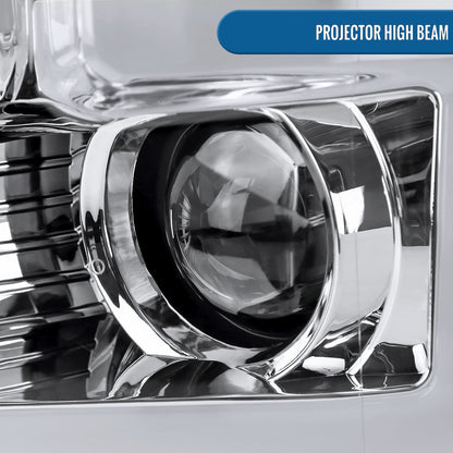 Ronnin - Fits 2015-2017 Ford F150 Halogen Dual Projector Headlights LED DRL Switchback Sequential Turn Signals With 2 Lighting Patterns  Assembly Pair | Chrome