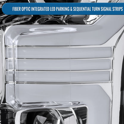 Ronnin - Fits 2015-2017 Ford F150 Halogen Dual Projector Headlights LED DRL Switchback Sequential Turn Signals With 2 Lighting Patterns  Assembly Pair | Chrome