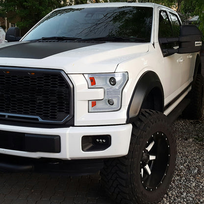 Ronnin - Fits 2015-2017 Ford F150 Halogen Dual Projector Headlights LED DRL Switchback Sequential Turn Signals With 2 Lighting Patterns  Assembly Pair | White