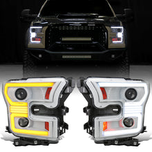 Ronnin - Fits 2015-2017 Ford F150 Halogen Dual Projector Headlights LED DRL Switchback Sequential Turn Signals With 2 Lighting Patterns  Assembly Pair | White