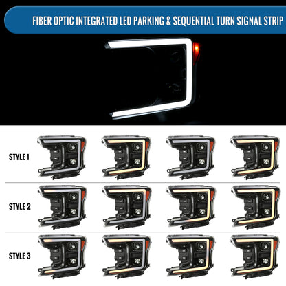 Ronnin - Fits 2018-2020 Ford F150 Halogen Dual Projector Headlights LED DRL Switchback Sequential Turn Signal With 3 Lighting Patterns Assembly Pair | Black