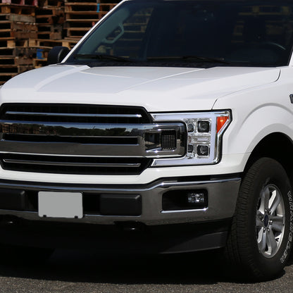 Ronnin - Fits 2018-2020 Ford F150 Halogen Dual Projector Headlights LED DRL Switchback Sequential Turn Signal With 3 Lighting Patterns Assembly Pair | Chrome