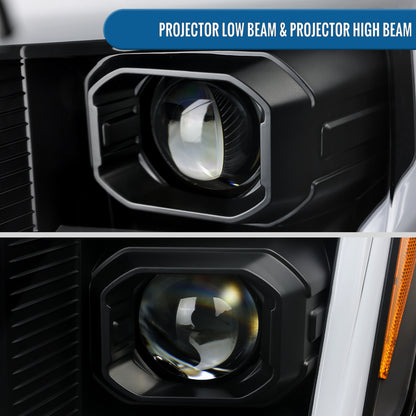 Ronnin - Fits 2021-2023 Ford F150 LED DRL Halogen Projector Headlights Switchback LED Sequential Signal + Animated Startup Effect Pair | Black