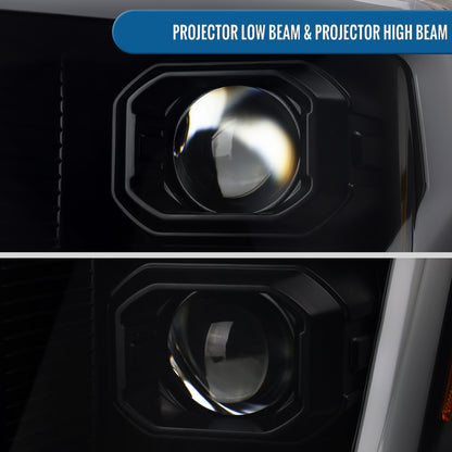 Ronnin - Fits 2021-2023 Ford F150 LED DRL Halogen Projector Headlights Switchback LED Sequential Signal + Animated Startup Effect Pair | Black Smoke