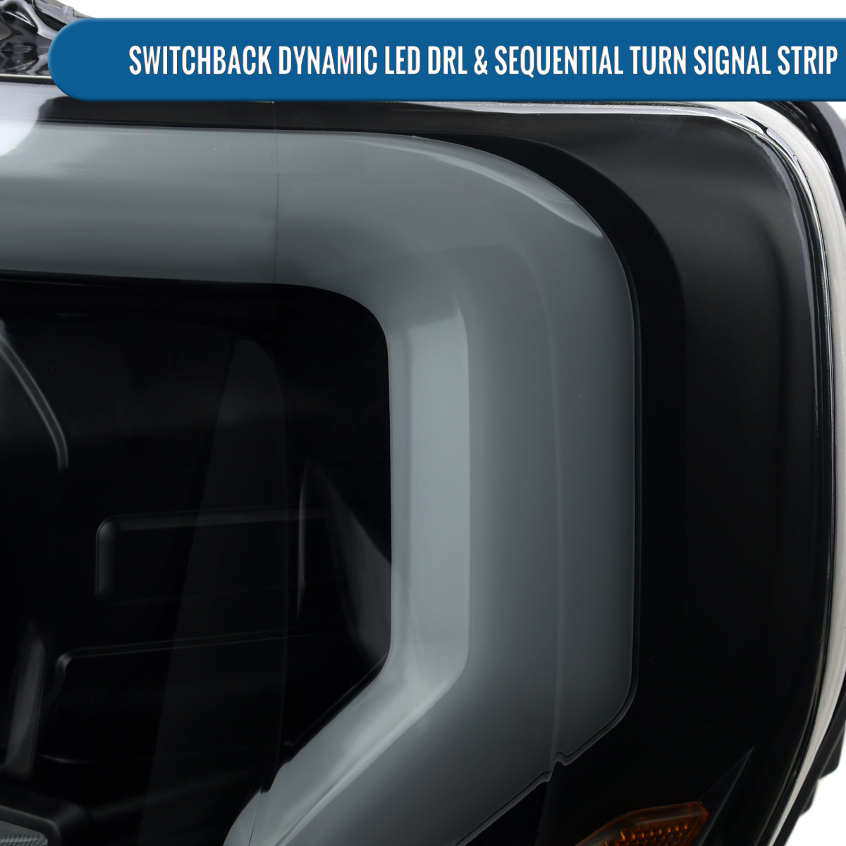 Ronnin - Fits 2021-2023 Ford F150 LED DRL Halogen Projector Headlights Switchback LED Sequential Signal + Animated Startup Effect Pair | Black Smoke