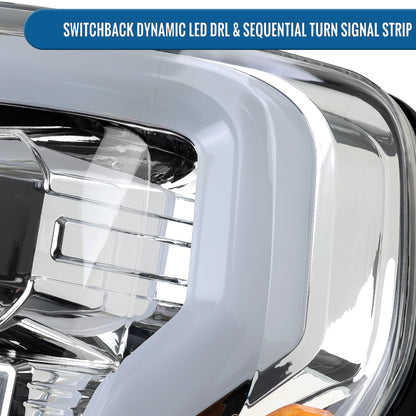 Ronnin - Fits 2021-2023 Ford F150 LED DRL Halogen Projector Headlights Switchback LED Sequential Signal + Animated Startup Effect Pair | Chrome