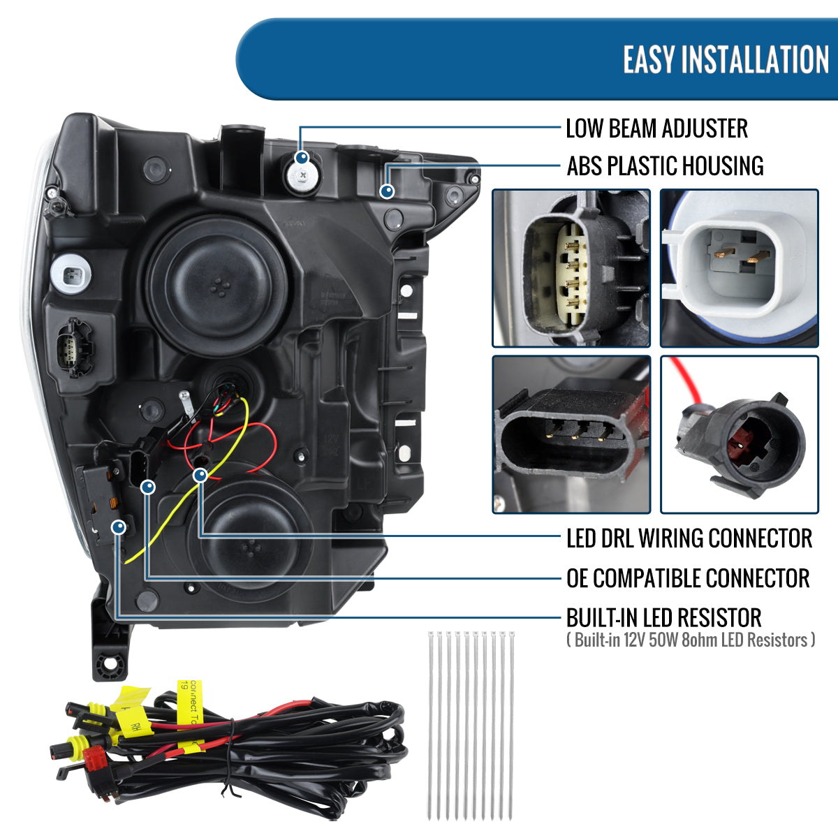 Ronnin - Fits 2021-2023 Ford F150 LED DRL Halogen Projector Headlights Switchback LED Sequential Signal + Animated Startup Effect Pair | Chrome