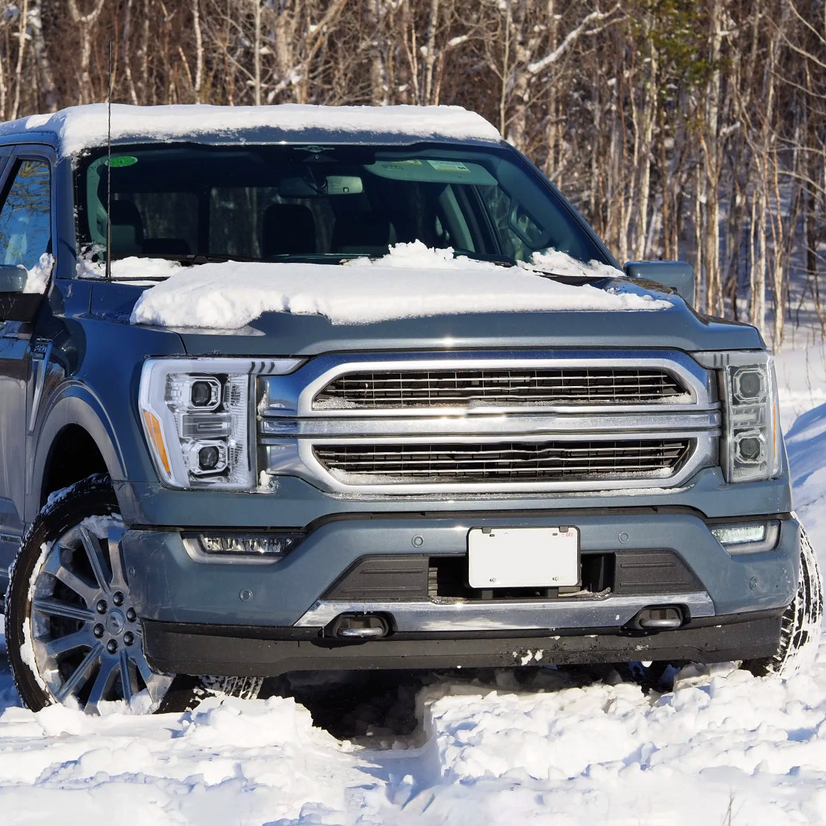 Ronnin - Fits 2021-2023 Ford F150 LED DRL Halogen Projector Headlights Switchback LED Sequential Signal + Animated Startup Effect Pair | Chrome