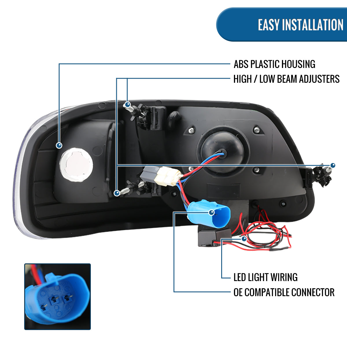 1997-2004 Ford F150 Heritage Expedition LED Lights Halogen Projector Headlights Replacement Assembly Pair | Smoke