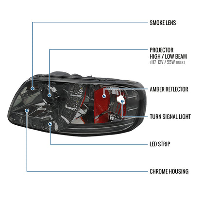 1997-2004 Ford F150 Heritage Expedition LED Lights Halogen Projector Headlights Replacement Assembly Pair | Smoke