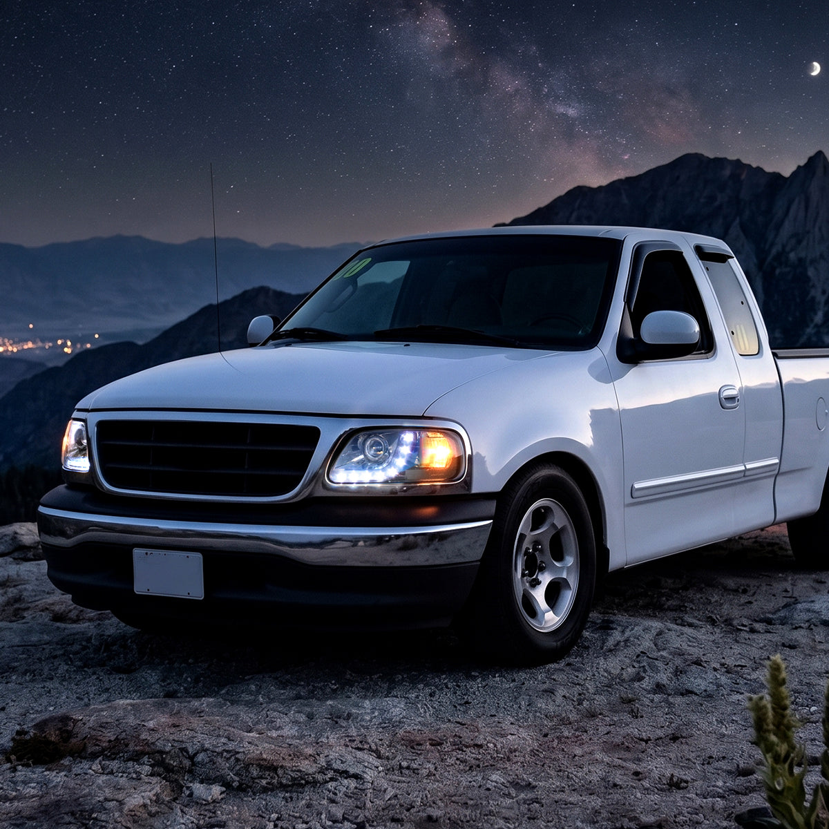 1997-2004 Ford F150 Heritage Expedition LED Lights Halogen Projector Headlights Replacement Assembly Pair | Smoke