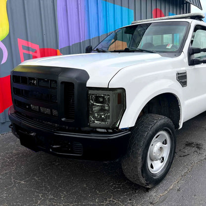 Ronnin - Fits 2008-2010 Ford F250 F350 F450 F550 Super Duty LED Tube Projector Headlights Assembly Pair | Smoke