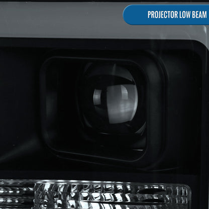 Ronnin - Fits 2008-2010 Ford F250 F350 F450 F550 Super Duty LED Tube Projector Headlights Assembly Pair | Black Smoke