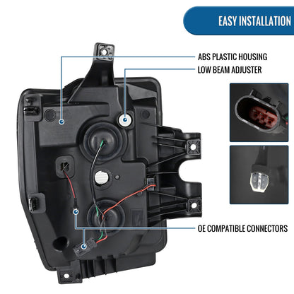 Ronnin - Fits 2008-2010 Ford F250 F350 F450 F550 Super Duty LED Tube Projector Headlights Assembly Pair | Black Smoke
