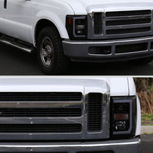 2008-2010 Ford F250 F350 F450 F550 Super Duty LED Tube Projector Headlights Assembly Pair | Black Smoke