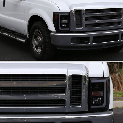 Ronnin - Compatible con Ford F250 F350 F450 F550 Super Duty 2008-2010 Par de faros delanteros con proyector de tubo LED | Negro Ahumado