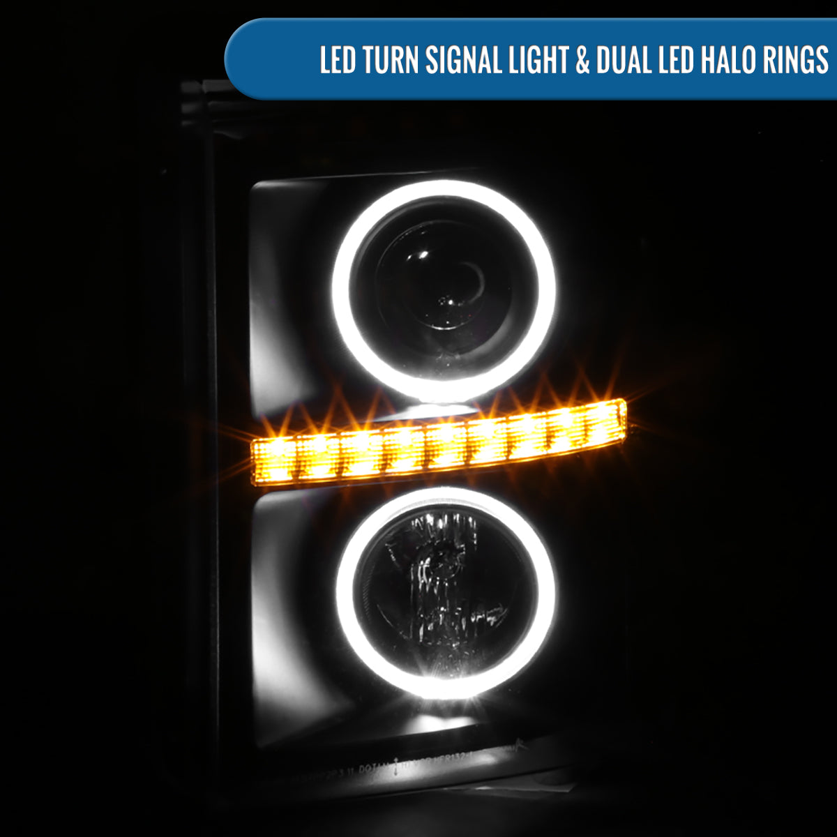 Ronnin -  Fits 2011-2016 Ford F250 F350 F450 F550 Super Duty LED Dual Halo Rims Driving Lights Projector Headlights Assembly Pair | Black