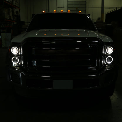 Ronnin -  Fits 2011-2016 Ford F250 F350 F450 F550 Super Duty LED Dual Halo Rims Driving Lights Projector Headlights Assembly Pair | Black