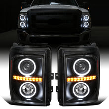 Ronnin -  Fits 2011-2016 Ford F250 F350 F450 F550 Super Duty LED Dual Halo Rims Driving Lights Projector Headlights Assembly Pair | Black