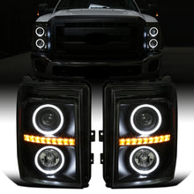 Ronnin -  Fits 2011-2016 Ford F250 F350 F450 F550 Super Duty LED Dual Halo Rims Driving Lights Projector Headlights Assembly Pair | Black Smoke