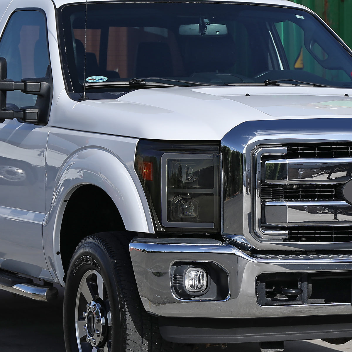 Ronnin - Fits 2011-2016 Ford F250 F350 F450 F550 Super Duty Dual Projector Headlights LED Switchback Sequential Turn Signals + Animated Startup Effect Assembly Pair | Black Smoke