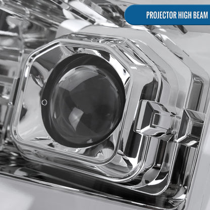 Ronnin - Fits 2011-2016 Ford F250 F350 F450 F550 Super Duty Dual Projector Headlights LED Switchback Sequential Turn Signals + Animated Startup Effect Assembly Pair | Chrome