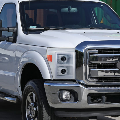 Ronnin - Fits 2011-2016 Ford F250 F350 F450 F550 Super Duty Dual Projector Headlights LED Switchback Sequential Turn Signals + Animated Startup Effect Assembly Pair | White