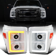 Ronnin - Fits 2011-2016 Ford F250 F350 F450 F550 Super Duty Dual Projector Headlights LED Switchback Sequential Turn Signals + Animated Startup Effect Assembly Pair | White