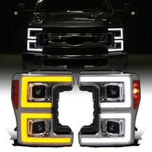 Ronnin - Fits 2017-2019 Ford F250 F350 F450 F550 Super Duty Upgraded LED Switchback Turn Signal Dual Halogen Projector Headlights Assembly Pair | Smoke