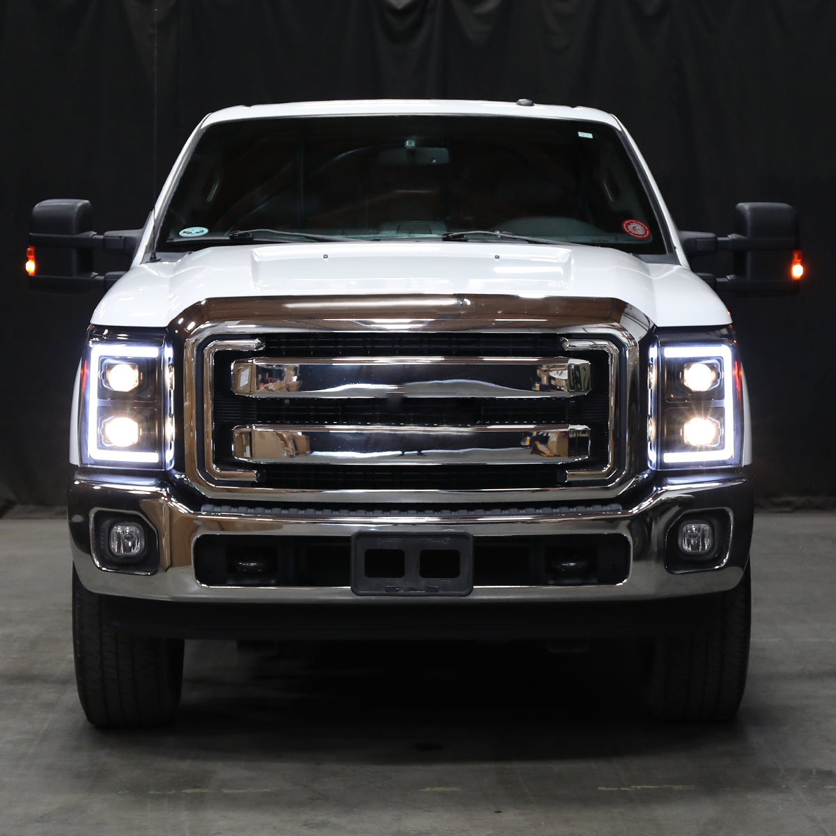 Ronnin - Fits 2017-2019 Ford F250 F350 F450 F550 Super Duty Upgraded LED Switchback Turn Signal Dual Halogen Projector Headlights Assembly Pair | Black