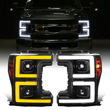 Ronnin - Fits 2017-2019 Ford F250 F350 F450 F550 Super Duty Upgraded LED Switchback Turn Signal Dual Halogen Projector Headlights Assembly Pair | Black