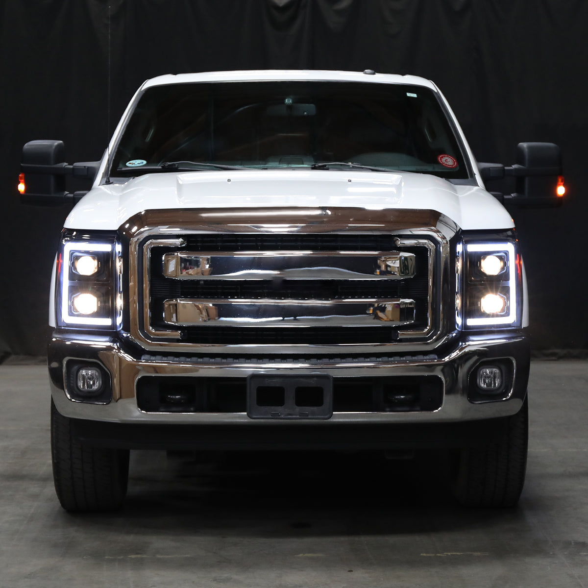 Ronnin - Fits 2017-2019 Ford F250 F350 F450 F550 Super Duty Upgraded LED Switchback Turn Signal Dual Halogen Projector Headlights Assembly Pair | Black Smoke