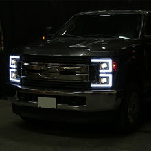 Ronnin - Fits 2017-2019 Ford F250 F350 F450 F550 Super Duty Upgraded LED Switchback Turn Signal Dual Halogen Projector Headlights Assembly Pair | Black Smoke