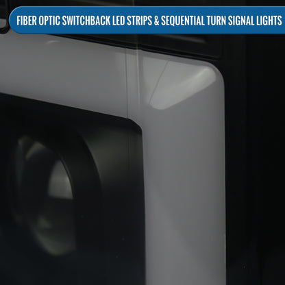 Ronnin - Fits 2017-2019 Ford F250 F350 F450 F550 Super Duty Upgraded LED Switchback Turn Signal Dual Halogen Projector Headlights Assembly Pair | Black Smoke