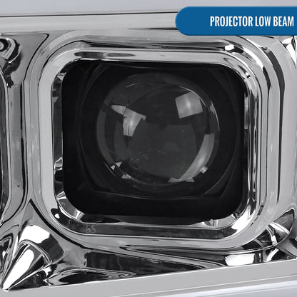 Ronnin - Fits 2017-2019 Ford F250 F350 F450 F550 Super Duty Upgraded LED Switchback Turn Signal Dual Halogen Projector Headlights Assembly Pair | Chrome