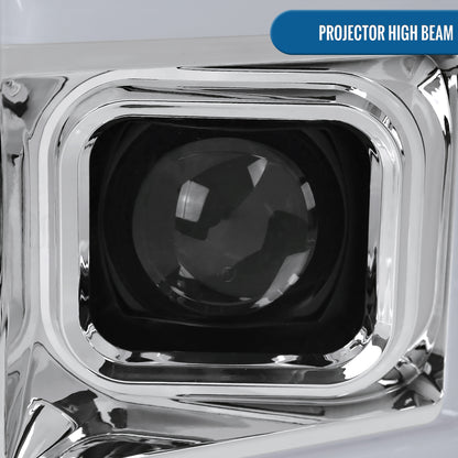 Ronnin - Fits 2017-2019 Ford F250 F350 F450 F550 Super Duty Upgraded LED Switchback Turn Signal Dual Halogen Projector Headlights Assembly Pair | Chrome