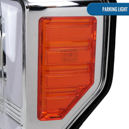 Ronnin - Fits 2017-2019 Ford F250 F350 F450 F550 Super Duty Upgraded LED Switchback Turn Signal Dual Halogen Projector Headlights Assembly Pair | Chrome