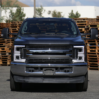 Ronnin - Fits 2017-2019 Ford F250 F350 F450 F550 Super Duty Upgraded LED Switchback Turn Signal Dual Halogen Projector Headlights Assembly Pair | Chrome