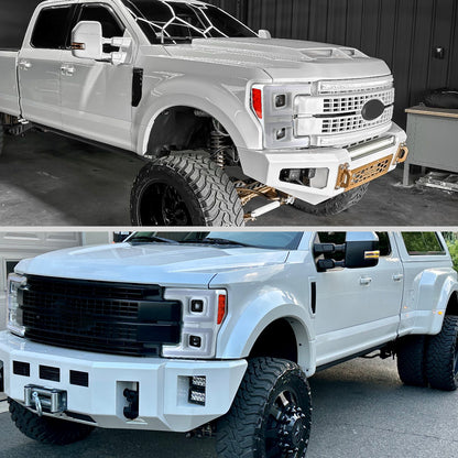 Ronnin - Fits 2017-2019 Ford F250 F350 F450 F550 Super Duty Upgraded LED Switchback Turn Signal Dual Halogen Projector Headlights Assembly Pair | White