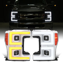 Ronnin - Fits 2017-2019 Ford F250 F350 F450 F550 Super Duty Upgraded LED Switchback Turn Signal Dual Halogen Projector Headlights Assembly Pair | White
