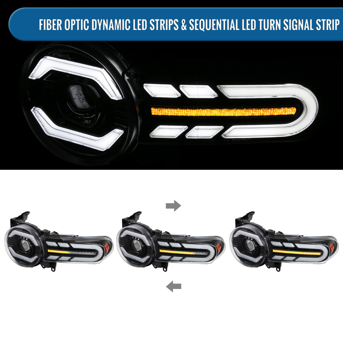 Ronnin - Fits 2007-2014 Toyota FJ Cruiser Projector Headlights LED Sequential Turn Signals + Animated Startup Effect Lamps Assembly Pair | Black