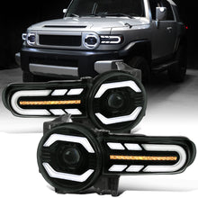 Ronnin - Fits 2007-2014 Toyota FJ Cruiser Projector Headlights LED Sequential Turn Signals + Animated Startup Effect Lamps Assembly Pair | Black Smoke