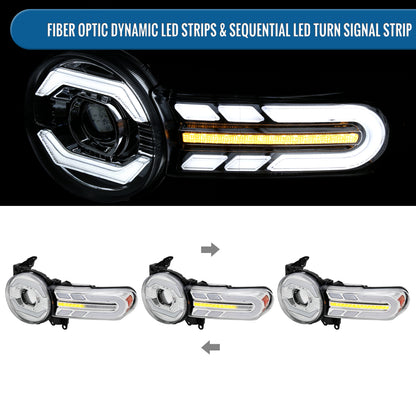 Ronnin - Fits 2007-2014 Toyota FJ Cruiser Projector Headlights LED Sequential Turn Signals + Animated Startup Effect Lamps Assembly Pair | Chrome