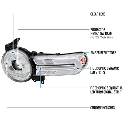 Ronnin - Fits 2007-2014 Toyota FJ Cruiser Projector Headlights LED Sequential Turn Signals + Animated Startup Effect Lamps Assembly Pair | Chrome