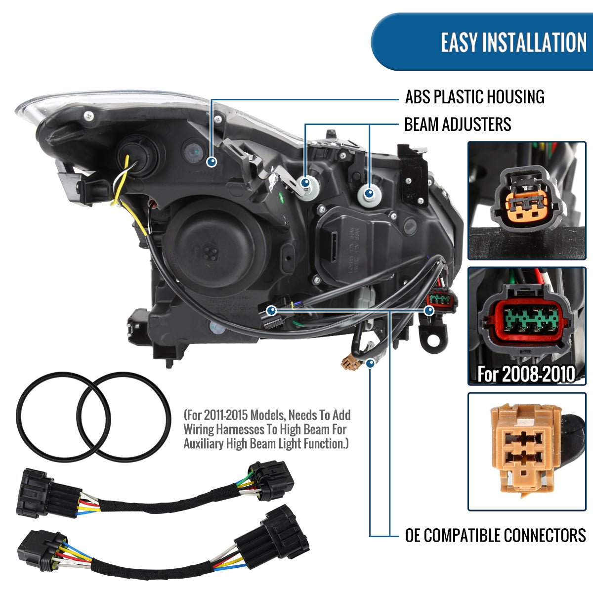 Ronnin - Fits 2008-2013 Infiniti G37 2014-2015 Q60 2Dr Coupe Factory Replacement Projector Headlights Assembly | Chrome