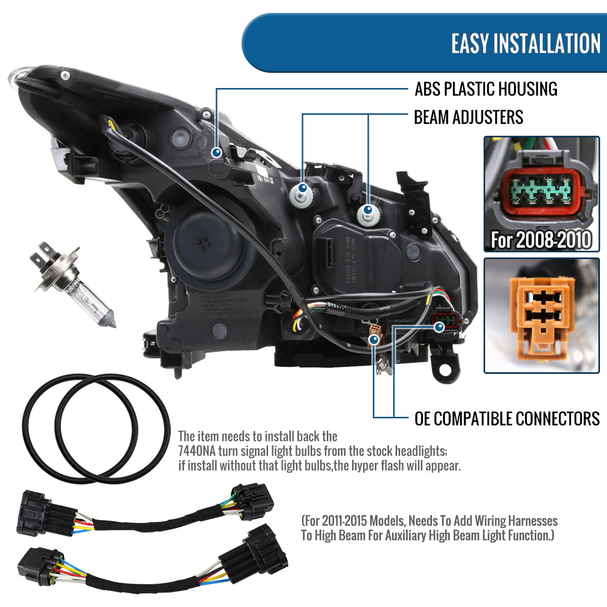 Ronnin - Fits 2008-2013 Infiniti G37 2014-2015 Infiniti Q60 Coupe Fog + Dual Beam Projector Headlights Switchback LED Sequential Signal + Animated Startup Effect Pair | Black