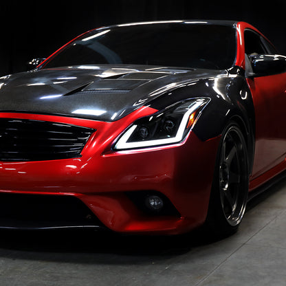 Ronnin - Fits 2008-2013 Infiniti G37 2014-2015 Infiniti Q60 Coupe Fog + Dual Beam Projector Headlights Switchback LED Sequential Signal + Animated Startup Effect Pair | Black Smoke