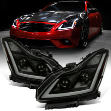 Ronnin - Fits 2008-2013 Infiniti G37 2014-2015 Infiniti Q60 Coupe Fog + Dual Beam Projector Headlights Switchback LED Sequential Signal + Animated Startup Effect Pair | Black Smoke
