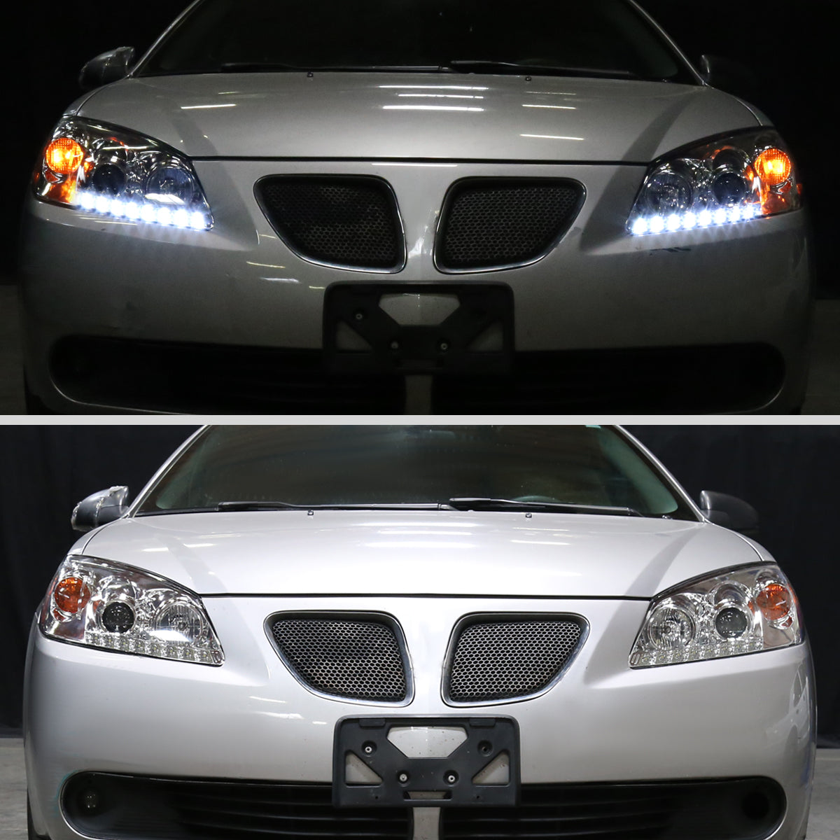 Ronnin - Fits 2005-2010 Pontiac G6 Upgraded Replacement Projector Headlights LED Running Lights Assembly Pair | Chrome