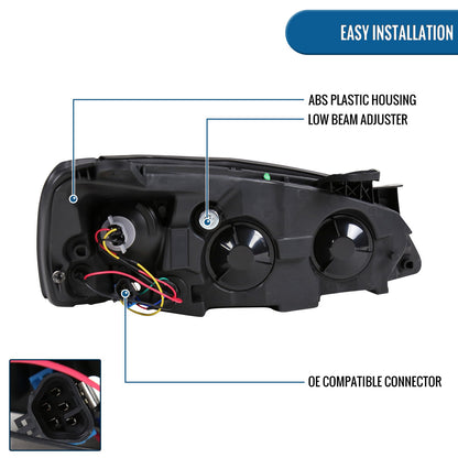 Ronnin - Fits 2005-2010 Pontiac G6 Upgraded Replacement Projector Headlights LED Running Lights Assembly Pair | Black